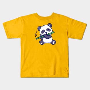 Cute Panda Playing Bamboo Flute Cartoon Kids T-Shirt